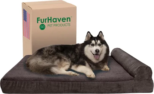 Vista 46 de Furhaven Cama de espuma viscoelástica para perros grandes con refuerzos extraíbles y funda lavable, para perros de hasta 95 libras - Sofá de Gris