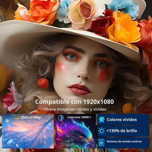 Vista 2 de LJYT Mini proyector, proyector portátil 1080P, compatible con 4K, WiFi 6, Android 11, 200 lúmenes ANSI, Keystone automático, Bluetooth 5.4, rotación