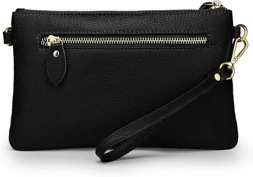 Vista 8 de YALUXE Cartera de mano de piel auténtica para mujer con correa cruzada