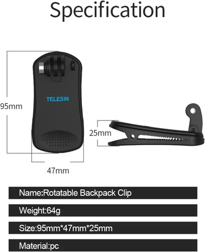 Vista 6 de TELESIN, broche universal portable multifunción con hebilla de rápida liberación, 360 grados, para mochila, sombrero