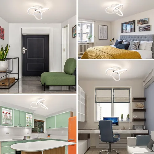 Vista 7 de CANEOE Moderna lámpara LED de techo, luz diurna blanca de 4500 K, lámpara de techo semiempotrada para dormitorio, baño, cocina, balcón, lavandería