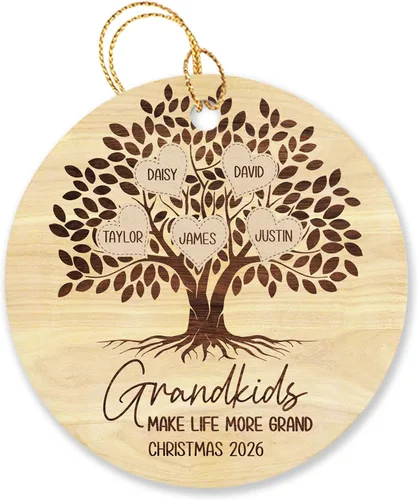 Vista 20 de Árbol de Navidad personalizado para abuelos y nietos 2023, un nieto hace la vida más grandioso, adorno personalizado con nombre y texto, adornos