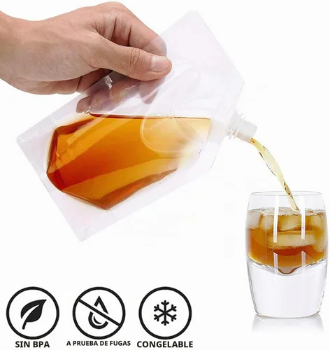 Vista 5 de Frascos de Plástico-Corredores de Ron Bolsas de Licor de Plástico para Colar Alcohol, A Prueba de Fugas, Sin BPA, Kit de Frasco de Viaje de Jugo