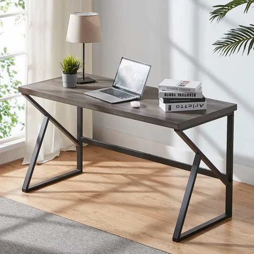 Vista 23 de HSH Escritorio para oficina en casa, escritorio industrial de metal y madera para computadora para PC, portátil, trabajo, escritura, estudio