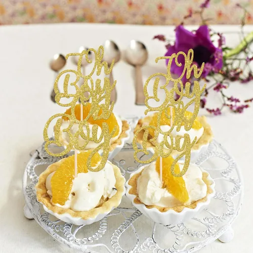 Vista 3 de Rsstarxi Paquete de 24 adornos para cupcakes con purpurina dorada para baby shower, revelación de género It's A Boy Cupcake Picks para celebrar baby
