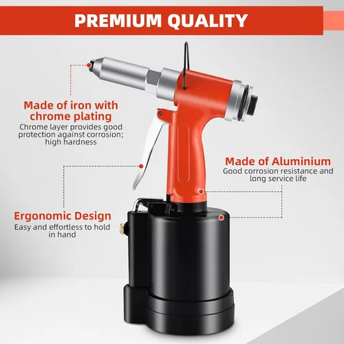 Vista 4 de Pistola de remache neumática 1/4" Herramienta de remache hidráulica de aire, máquina remachadora de servicio pesado adecuada para campos