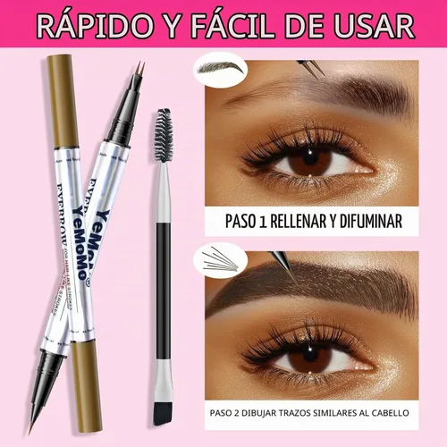 Vista 6 de Lápiz de cejas de doble punta, delineador de cejas impermeable 2 en 1 con horquilla ultrafina y punta de precisión, 5 tonos naturales de marrón