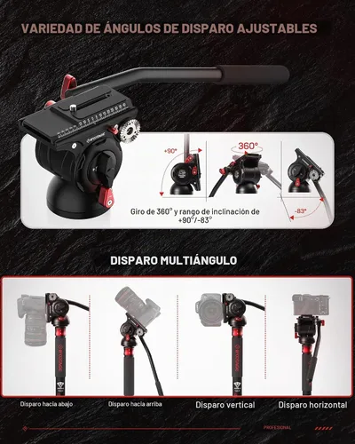 Vista 2 de IFOOTAGE Komodo K5S Cabeza Fluida Cabeza de Video Pan Tilt Mount Aluminum Fluid Head Mount for DSLR Camera Camcorder Monopod Tripod, Professional