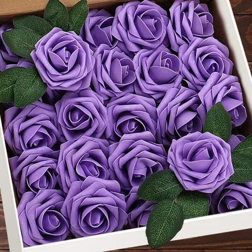 Vista 39 de Higfra Flores artificiales, 25 unidades, rosas falsas de espuma negra de aspecto real con tallos para ramos de boda, centros de mesa de despedida