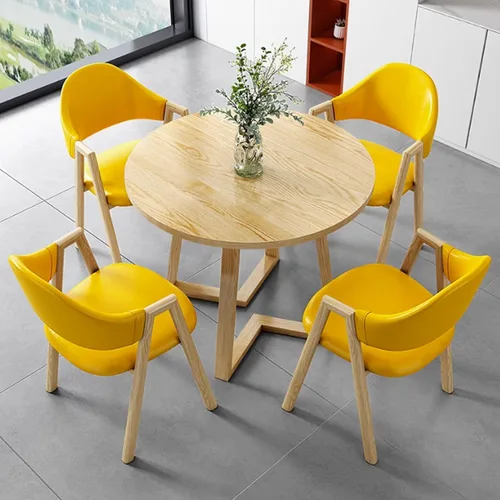 Vista 8 de YVYKFZD Office Reception Room Club Table and Chair Set, Simple Kitchen Dining Table Set for 4, Round Conference Table with Metal Legs, Small