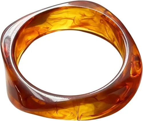 Vista 13 de Fuqimanman2020 Pulsera cuadrada irregular de resina acrílica retro colorida gruesa geométrica para mujer Verde