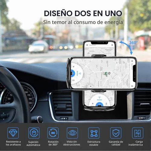 Vista 4 de Soporte inalámbrico con cargador para vehículo, con sujeción automática Qi, 10 vatios, 7.5 vatios, de carga rápida, para teléfono, soporte