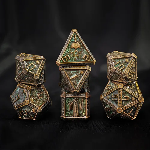 Vista 3 de DND - Juego de dados de metal D&D poliédricos con caja de regalo, caja de metal, juego de dados DND, dados poliédricos para Calabozos y Dragones