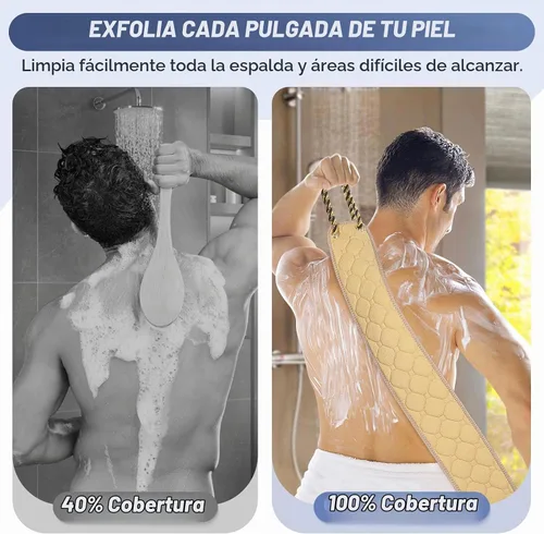 Vista 2 de Exfoliante de espalda con asas, toalla exfoliante de espalda de doble cara de 38.5 pulgadas, toalla exfoliante corporal, paño exfoliante herramienta