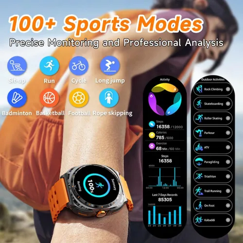 Vista 6 de Reloj inteligente con auriculares en el interior, contesta llamadas y escucha música, relojes de seguimiento de fitness, más de 100 modos deportivos