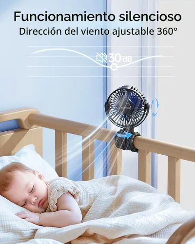 Vista 4 de SWEETFULL Ventilador portátil de cochecito de 4000 mAh con pantalla LED, mini ventilador recargable de 4 velocidades, trípode flexible giratorio