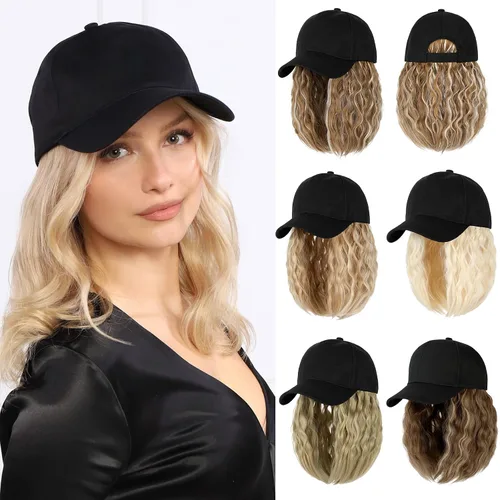 Vista 15 de Gorra de béisbol con extensiones de cabello, peluca ajustable, gorra corta y recta de 14 pulgadas, peluca sintética para mujer, rubio ceniza mezcla