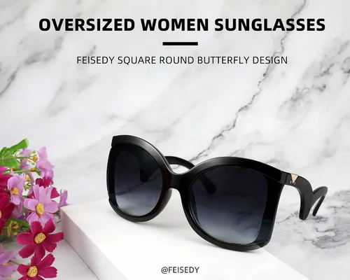 Vista 7 de FEISEDY gran tamaño cuadrado mariposa gafas de sol curvado brazo rizado marco mujeres moda sombras B4035