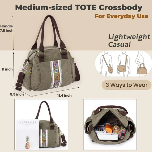 Vista 7 de Bolso de mano de lona para mujer, bolso cruzado vintage resistente