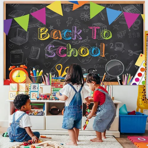 Vista 3 de Telón de fondo de pizarra negra para el regreso a clases, fondo de fotografía para el primer día de escuela, accesorios para cabina de fotos