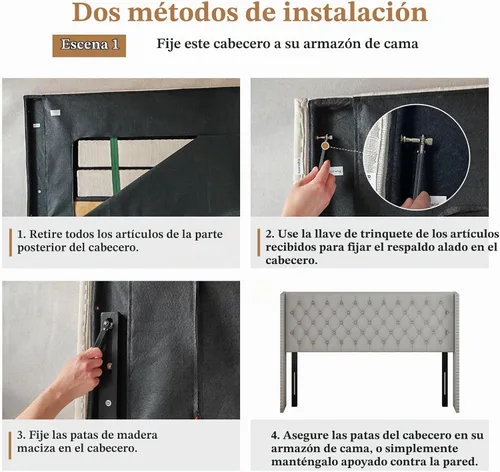 Vista 4 de Furpopup Cabecero Solo Tamaño Queen, Cabecero de Montaje en Pared en Forma de Ala Tamaño Queen para Cama Ajustable con Relleno de Espuma de Alta Gris