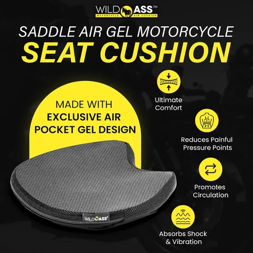 Vista 6 de Saddle Airgel - Cojín de asiento de motocicleta, almohadilla ergonómica de ajuste de aire con correas, ajuste universal para máxima comodidad