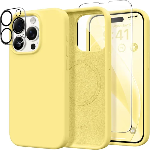 Vista 12 de GONEZ Funda magnética para iPhone 14, compatible con Magsafe, con protector de pantalla + protector de cámara, forro de microfibra antiarañazos