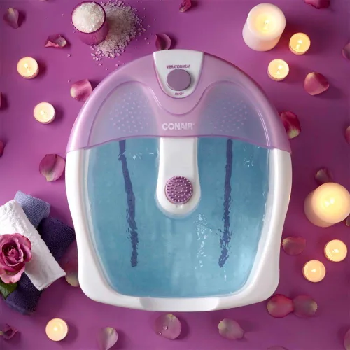 Vista 6 de Conair Baño relajante de pedicura para pies con masaje relajante de vibración, masajeador de pies relajante para lavabo profundo con chorros, Rosa