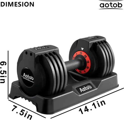 Vista 8 de AOTOB Adjustable Dumbbell Set 25/55 Lbs (Pair), Fast Weight Adjustment with Anti-Slip Turning Handle, Space-Saving for Home Gym, Strength Training