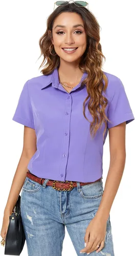 Vista 8 de Camisas de manga corta con botones para mujer, blusa de vestir básica simple
