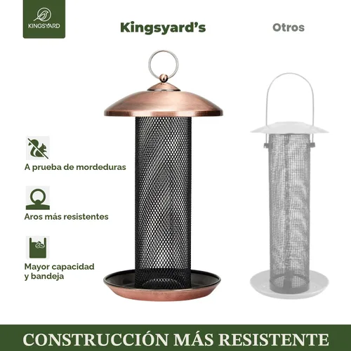 Vista 5 de Kingsyard Comederos para pinzones para exteriores colgantes, comedero para pájaros de tubo de malla metálica para semillas de nyjer/cardo, gran