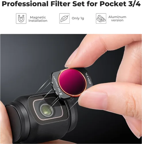 Vista 6 de K&F Concept Juego de Filtros UV/CPL/ND Compatible con DJI Osmo Pocket 3, Juego de 6 Filtros Magnéticos UV+CPL+ND16/PL+ND32/PL+ND64/PL+ND256/PL