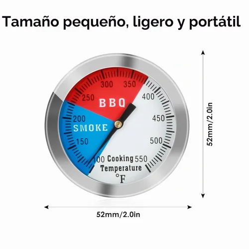 Vista 3 de Termómetro para barbacoa, medidor de temperatura, parrilla de carbón de acero inoxidable de 2 pulgadas, para ahumar, indicador de temperatura