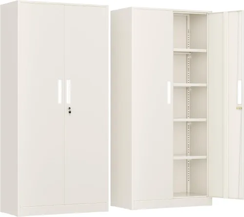 Vista 16 de INTERGREAT Gabinete de almacenamiento de metal con puertas con cerradura, gabinetes de almacenamiento de acero con cerradura con 2 puertas y Negro