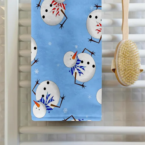 Vista 2 de 3D Rose Cute Holiday Snowman Print Light Blue TWL_31199_1 Toalla de 15 x 22 pulgadas