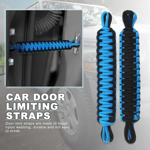 Vista 2 de Correas limitadoras de puerta de automóvil de 550 libras para Jeep Wrangler YJ TJ JK JKU JL JLU 1987-2021 para Jeep Gladiator JT 1987-2021 azul