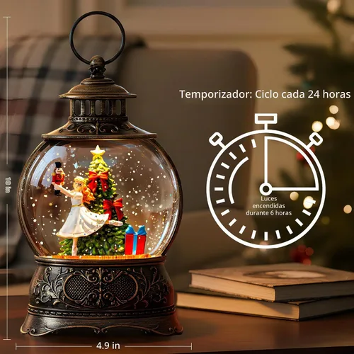 Vista 4 de Linterna de globo de nieve de Navidad con Clara y la Suite Cascanueces, escena operada por batería o USB, luz musical, decoración festiva iluminada