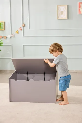 Vista 2 de Amazon Basics Caja de juguetes para niños, baúl organizador de madera, gris, 30 x 18 x 19 pulgadas