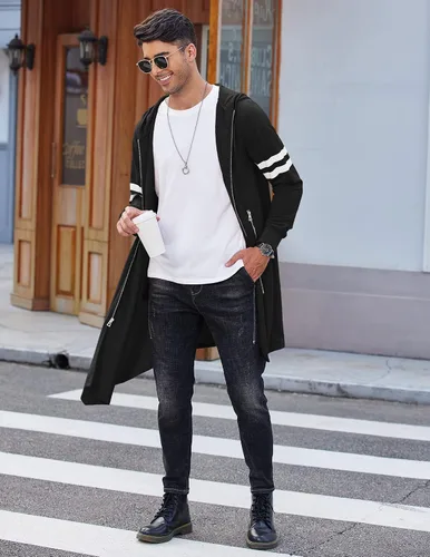 Vista 7 de Coofandy - Sudadera larga con capucha moderna, para adolescente hombre