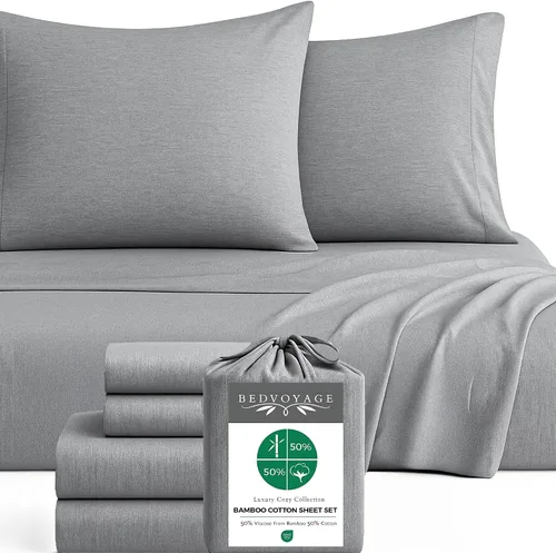 Vista 8 de BedVoyage Cozy Sheets Queen - Juego de sábanas de 50% viscosa de bambú y 50% mezcla de algodón, ropa de cama suave y transpirable, bolsillo profundo