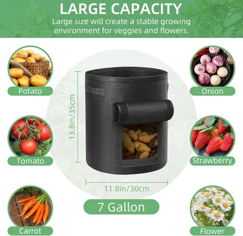 Vista 3 de LITLANDSTAR Paquete de 6 bolsas de cultivo de papas de 7 galones, tela no tejida resistente, bolsa de plantación de jardín, contenedor de plantas