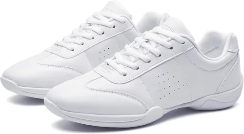 Vista 6 de DADAWEN Zapatos de porristas blancos para adultos y jóvenes, zapatos de baile deportivos, para competición, tenis para competición, zapatos
