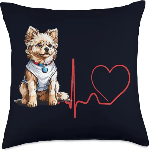 Vista 4 de Russian Toy Dog Lover Heartbeat EKG Gifts Shirt Juguete ruso Heartbeat EKG divertido para fanáticos de perros y propietarios, almohada de 16 x 16