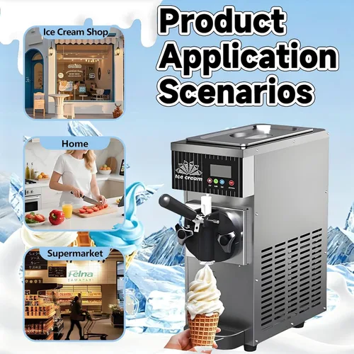 Vista 7 de Commercial Ice Cream Machine, 1300W Freestanding Soft Serve Ice Cream Maker, 18-25kg/H Yield with 3-Flavor, Auto Clean LCD Touch Screen, for Snack
