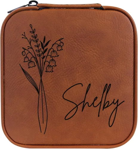 Vista 54 de Joyero de flores de nacimiento personalizado Estuche de viaje (cuero crudo, abril - guisante dulce)
