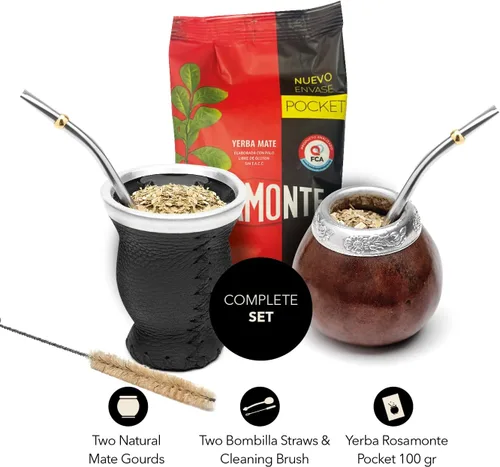 Vista 2 de BALIBETOV Juego de 2 calabazas Yerba Mate y 1 paquete de 3.53 oz - 3.5 onzas de Yerba Mate - Yerba Mate Cup Argentina - 2 tazas Mate, 2 bombillas, 1
