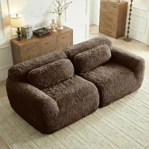 Vista 24 de Sofás de nube sin hueso de 80.4 pulgadas, tela de felpa suave y esponjosa, sofá cama modular con 2 otomanas, sofás de dos plazas de chocolate,