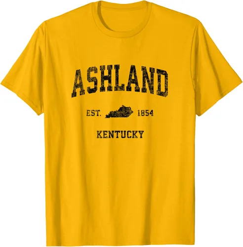 Vista 61 de Ashland Kentucky KY Vintage Sports Design Camiseta de impresión negra Asfalto