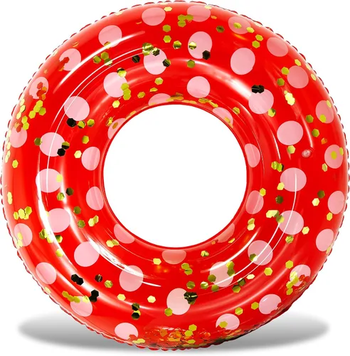 Vista 9 de POZA Flotador de Tubo Inflable para Piscina – Anillo de natación de confeti brillante, Tubo Inflable de Servicio Pesado Resistente a los Rayos UV