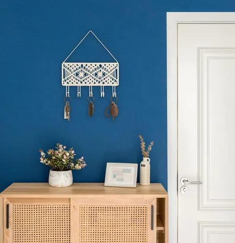 Vista 3 de Mkono Estantes colgantes de macramé, soporte para llaves, decoración de pared bohemia